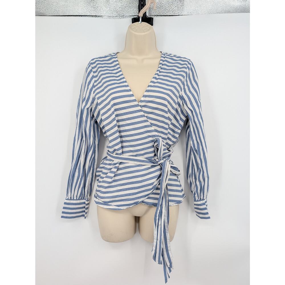Madewell Wrap Style Cuff-Sleeve Striped Top Women's Medium Sailor Vacation